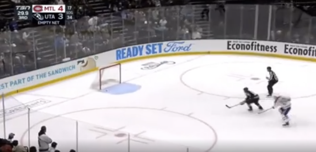 Puck hitting the post on an empty net icing call