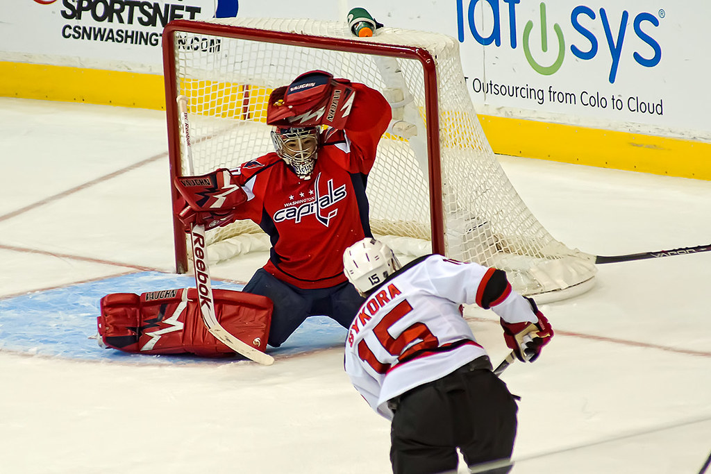 NHL goalie making a shootout save